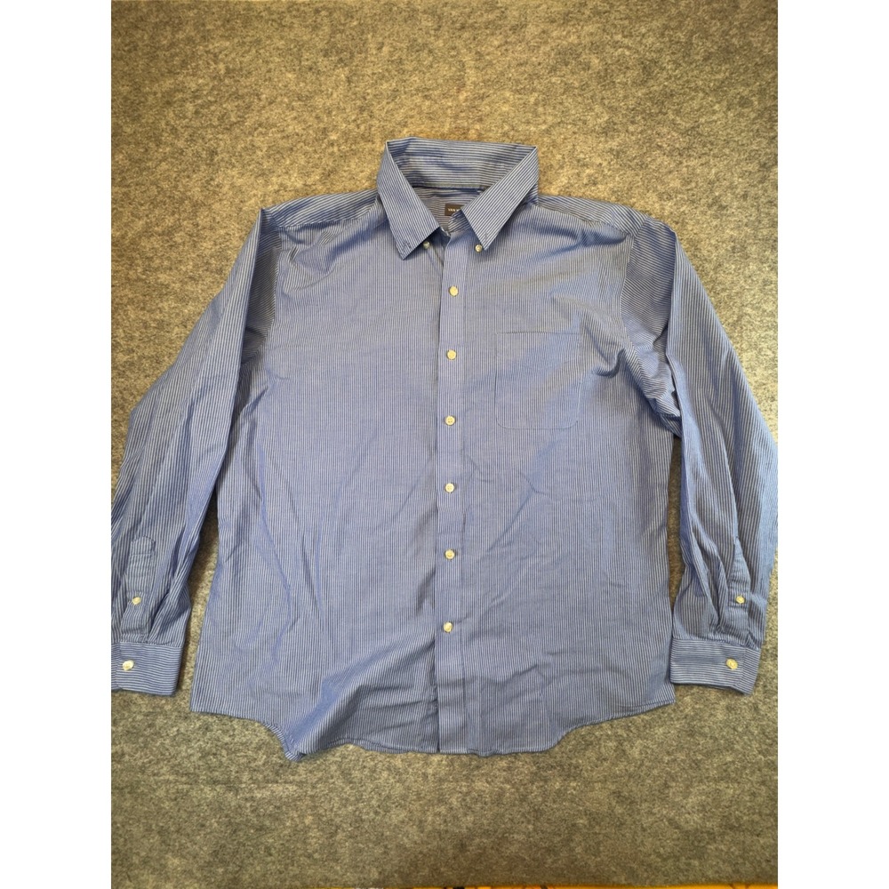 Van Heusen Mens XL Classic‎ Fit Blue White Pinstripe Long Sleeve Button  Shirt